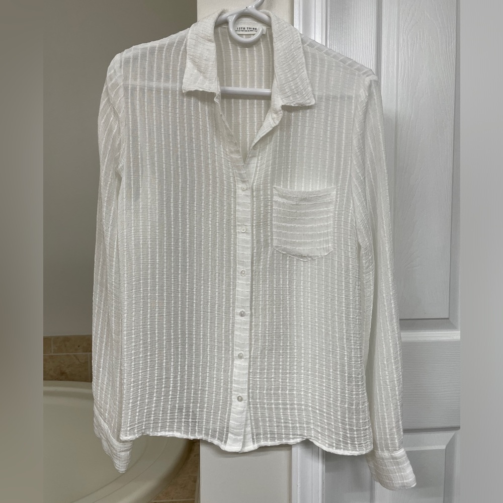 12th Tribe Di Grasso Women's XS Button-down White, Sheer Top / Coverup